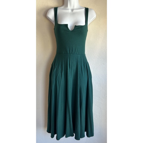 Reformation Jeans Zarina Midi Dress L Dark Green Pockets Quiet Luxury Casual - Picture 1 of 8